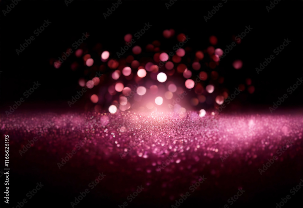 Aufkleber Shimmering pink glitter sparkles against a dark background, creating a magical, festive atmosphere.  The bokeh effect adds depth and luminosity.