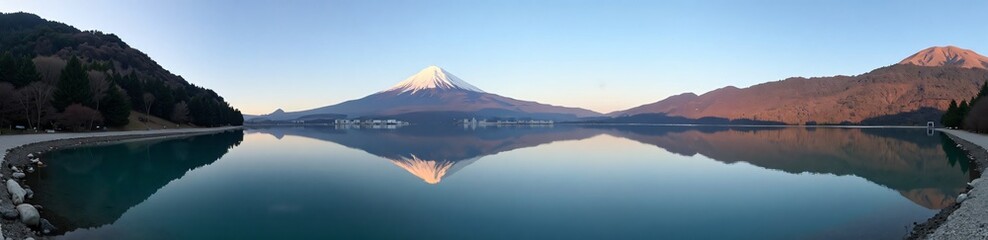 Fototapeta premium 360 degree image, Mount Fuji Reflection. HDRI spherical panorama.