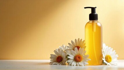 A oil dispenser on a yellow background with daisies