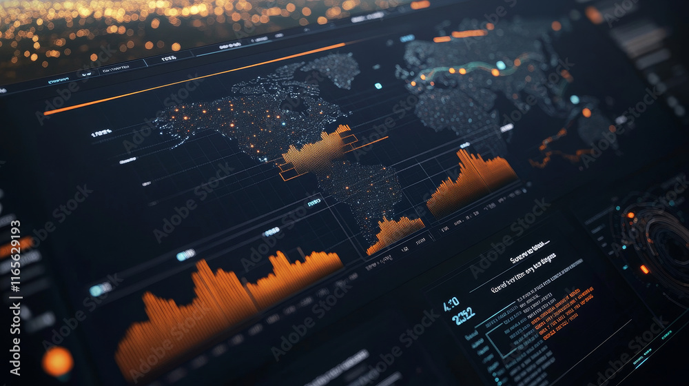 Poster hud hologram interface, earth digital map infographic charts and graphs, futuristic technology. hud 