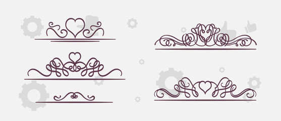 Hand drawn line, border, frame vector design element set. Template for invitation or greeting card.