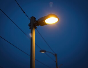 Street lamp on blue night sky background