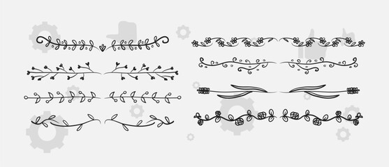 Logo templates with hand drawn silhouettes of flowers and leaves. Elegant delicate vector floral frame for labels, corporate identity, wedding invitation