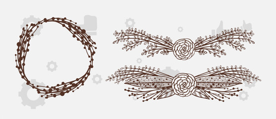 Obraz premium border frame floral decoration design illustration vector divider flourish ornament ornate vintage flower element swirl text wedding decorative doodle invitation