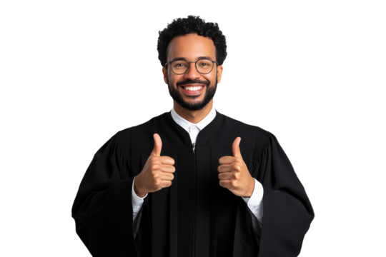 PNG smiling judge giving thumbs up isolated on a transparent background