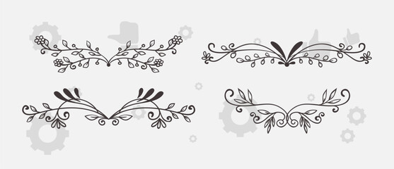Logo templates with hand drawn silhouettes of flowers and leaves. Elegant delicate vector floral frame for labels, corporate identity, wedding invitation