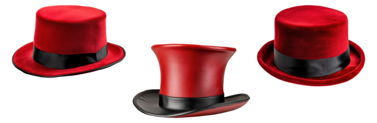 Set of red top hats isolated on a transparent background