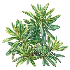 Fototapeta premium A watercolor painting of a vibrant green tropical plant with long, slender leaves, isolated on a white background.