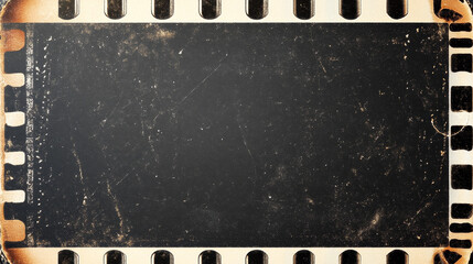 Grunge movie film strip, isolated filmstrip frame on vector transparent background. Old photo or vintage picture film, cinema movie film strip slide with scratched borders, retro 35 mm photography