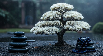 Bonsai on spa with spa stones, beautiful Zen ambience