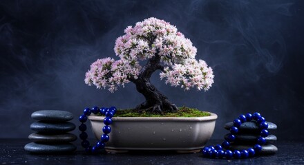 Bonsai on spa with spa stones, beautiful Zen ambience
