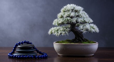 Bonsai on spa with spa stones, beautiful Zen ambience