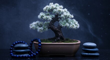 Bonsai on spa with spa stones, beautiful Zen ambience