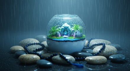 Terrarium in a spa with spa stones, fog and rain