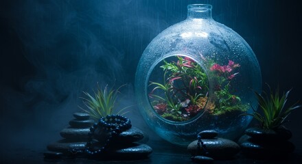 Terrarium in a spa with spa stones, fog and rain