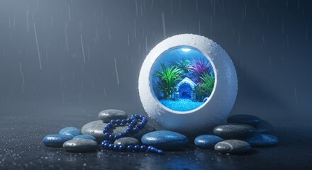 Terrarium in a spa with spa stones, fog and rain