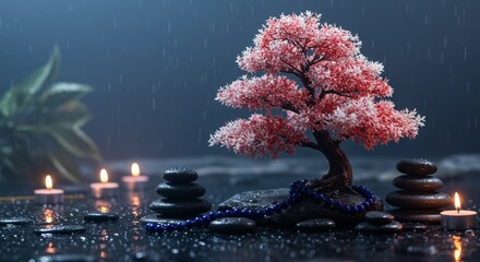 Bonsai on spa with spa stones, beautiful Zen ambience