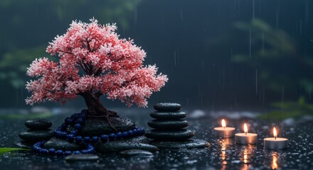 Bonsai on spa with spa stones, beautiful Zen ambience
