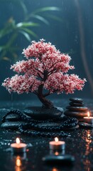 Bonsai on spa with spa stones, beautiful Zen ambience