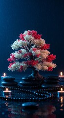 Bonsai on spa with spa stones, beautiful Zen ambience