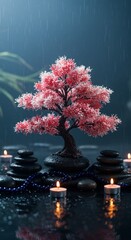 Bonsai on spa with spa stones, beautiful Zen ambience