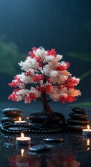 Bonsai on spa with spa stones, beautiful Zen ambience