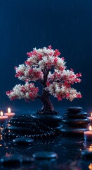 Bonsai on spa with spa stones, beautiful Zen ambience