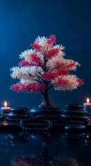 Bonsai on spa with spa stones, beautiful Zen ambience