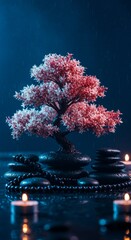 Bonsai on spa with spa stones, beautiful Zen ambience