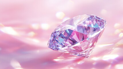 Glittering Diamond on Soft Pink Background with Sparkling Light