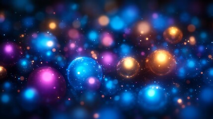 Abstract Glowing Orbs Illuminated In Dark Space