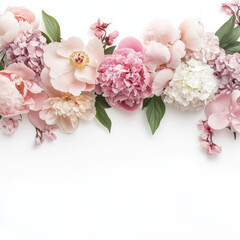 Naklejka premium Lush floral arrangement featuring peonies, hydrangeas, and orchids in soft pinks