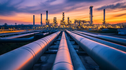 Network of gleaming steel pipes runs with precision. Abstract pipe industry background, Industrial Factory. Various mechanisms and metal pipes
