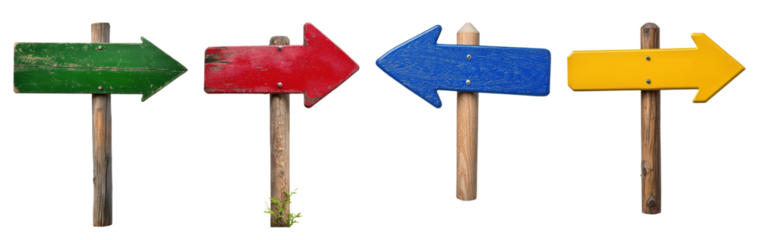 Wooden directional signs collection isolated on transparent background