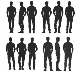 
Man standing silhouettes in vector collection. Vector black man standing silhouette. man standing with hands in pockets isolated on a white background