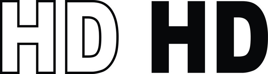 HD icon set. High definition video image resolution or media badge label motion picture line art vector collection isolated on transparent background. Multimedia sign for television apps and websites