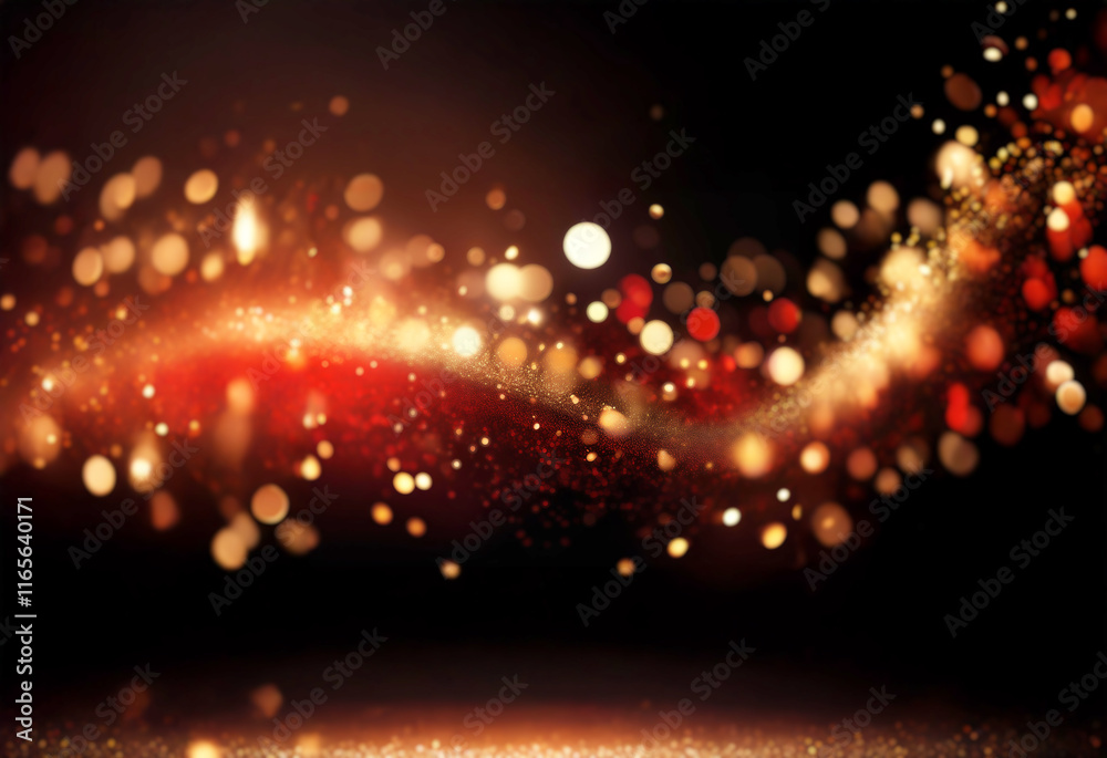 Aufkleber a swirling wave of red and gold sparkles against a dark background. the glittering particles create 