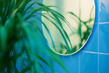 A shining, freshly cleaned bathroom mirror reflecting soft light, symbolizing clarity and freshness, with copy space.
