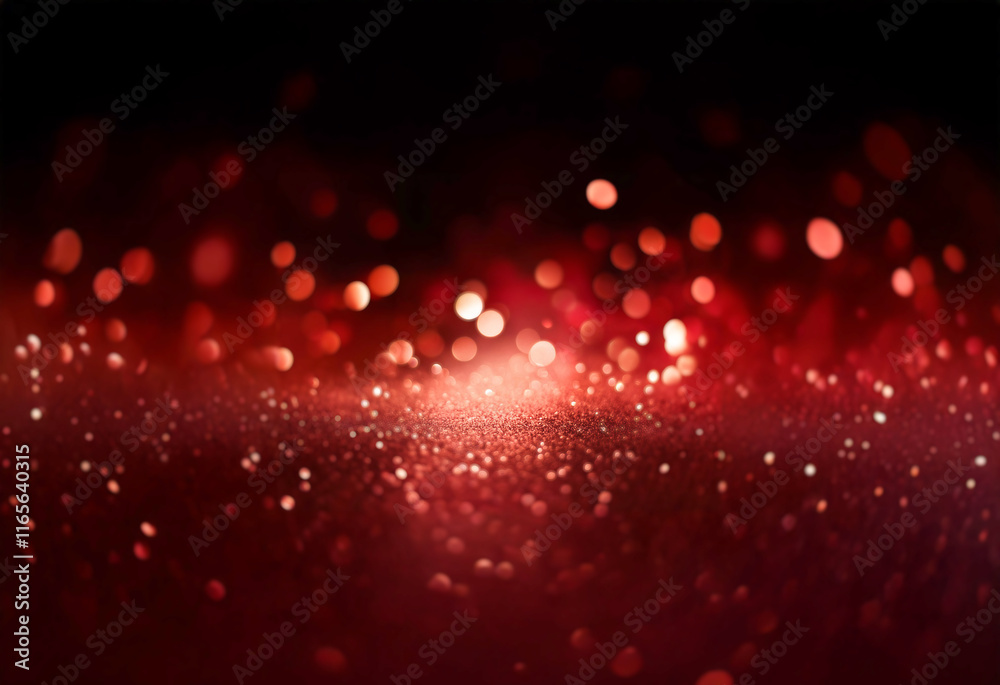 Poster Luminous red bokeh sparkles and glitter create a festive, celebratory mood against a dark backdrop.  The glistening texture suggests a luxurious and magical atmosphere.