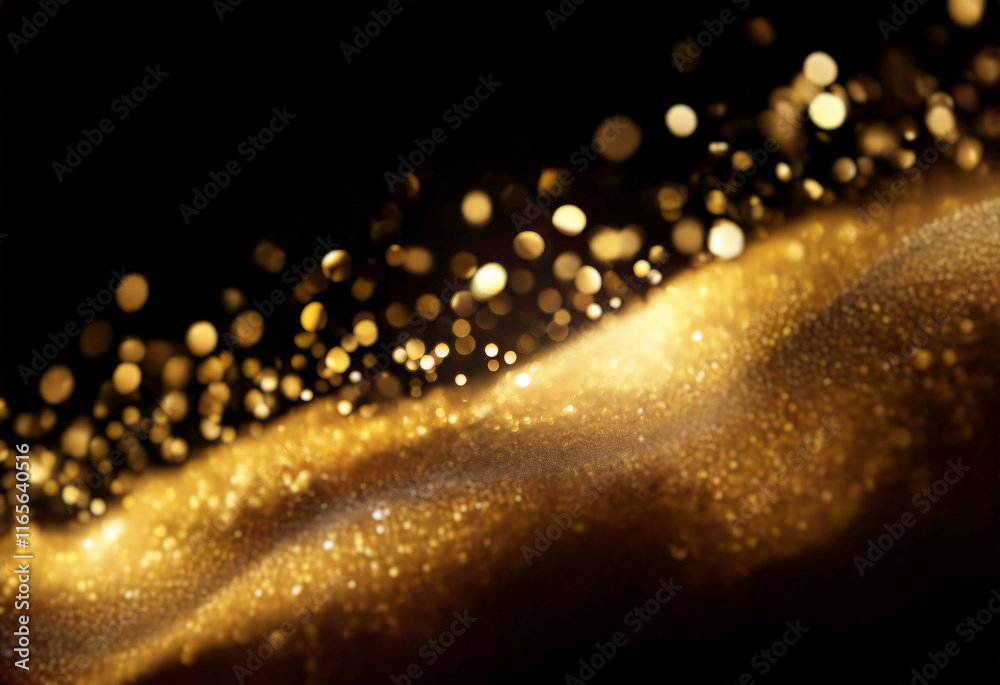 Aufkleber golden glitter sparkles against a black background, creating a wave-like texture with shimmering bok