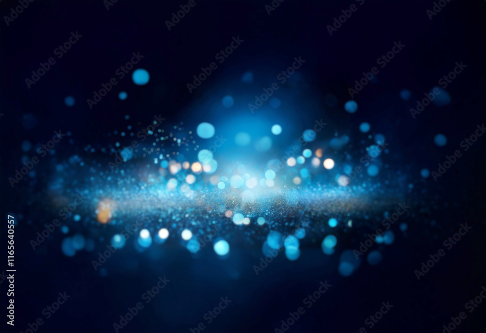 Aufkleber Glowing blue particles and bokeh lights illuminate a dark background, creating a dreamy, ethereal atmosphere.  The light source appears to emanate from the center, scattering outwards.