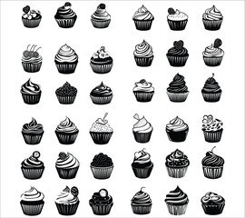 Cupcake silhouettes vector. Sweet cupcake silhouettes vector design. Cupcake silhouette vector illustration. Vector silhouettes of cupcakes for birthday celebrations
