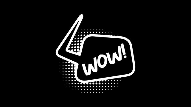 Comic speech bubbles with halftone shadows in pop art style graphic animation. Alpha channel. Transparent background motion design. 4K resolution