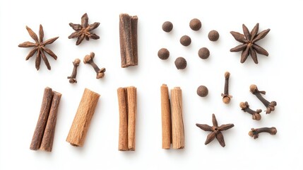 Bundled Cinnamon Sticks and Cloves on White Background