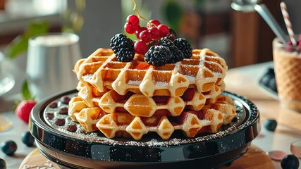 delicious beautiful Belgian waffles. Selective focus. food.