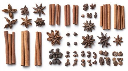 Bundled Cinnamon Sticks and Cloves on White Background