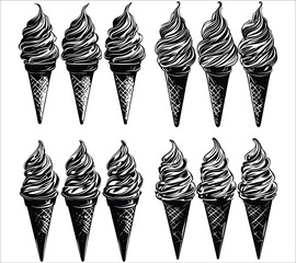 Set of ice cream cone silhouette. Sweet ice cream cone silhouette icons. Abstract ice cream cone silhouette vector. Ice cream cone icons silhouette vector collection

