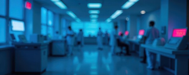 Fototapeta premium Abstract medical background, blurred blue hues, nurse, capsule, blurred