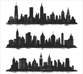 Fototapeta premium City skyline silhouette vector. Modern city skyline vector silhouettes design. Abstract cityscape silhouette design. Silhouette of urban city skyline 