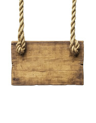 Wooden sign hanging on a rope, Clipart Style, isolated on transparent background